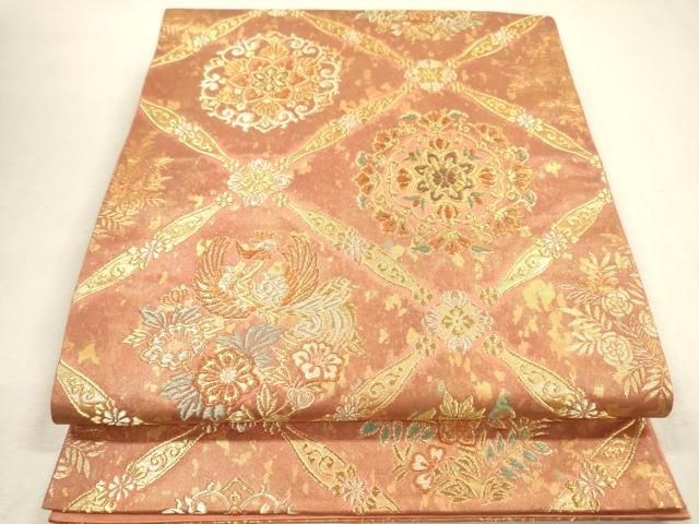平和屋着物▼六通柄袋帯 正倉院鳳凰花文 金糸 引箔 正絹 逸品 DABL2128fe
