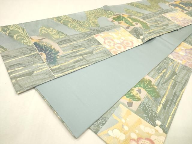 平和屋着物▼六通柄袋帯 紹巴 松竹梅 金糸 健勝苑扱い 上代58万 反端付き 正絹 逸品 DABL2139fe