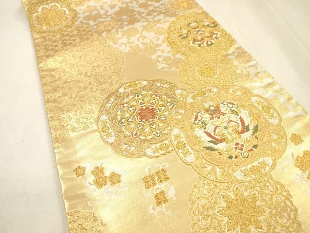 平和屋着物▼六通柄袋帯 幸貴錦 正倉院花鳥絵皿文 金銀糸 正絹 逸品 DABL2145fe