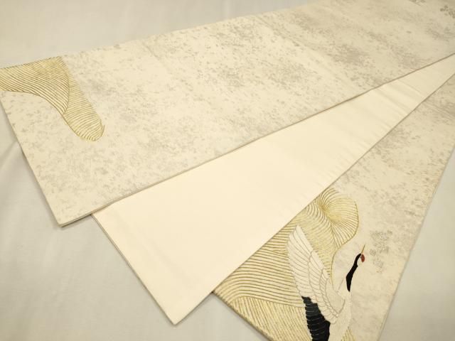 平和屋着物▼太鼓柄袋帯 総刺繍 飛鶴文 金銀糸 正絹 逸品 DABL2149fe