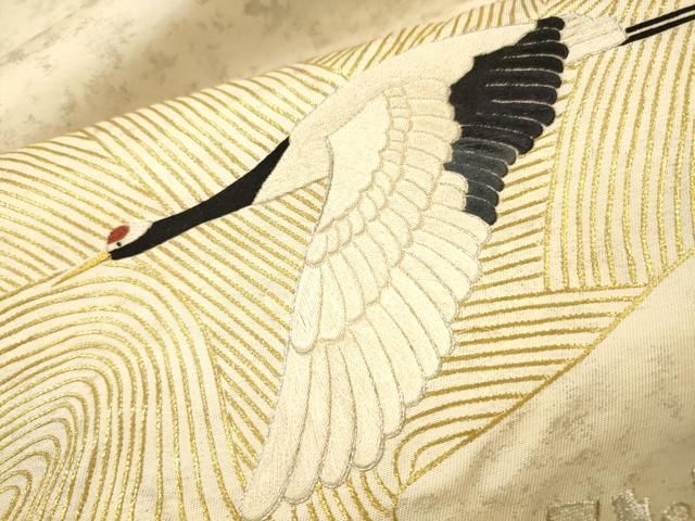 平和屋着物▼太鼓柄袋帯 総刺繍 飛鶴文 金銀糸 正絹 逸品 DABL2149fe