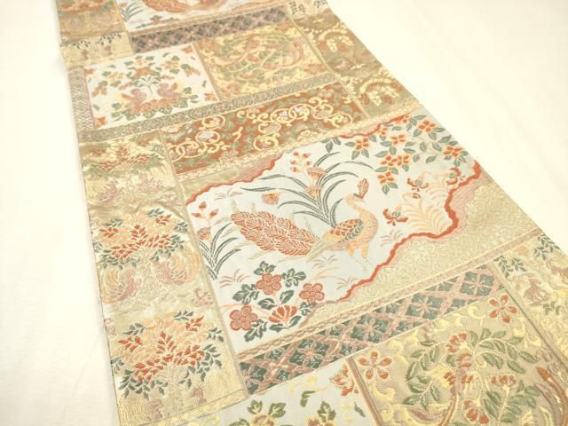 平和屋着物▼六通柄袋帯 唐織 本草木染 新正倉院錦 金糸 正絹 逸品 DABL2164fe