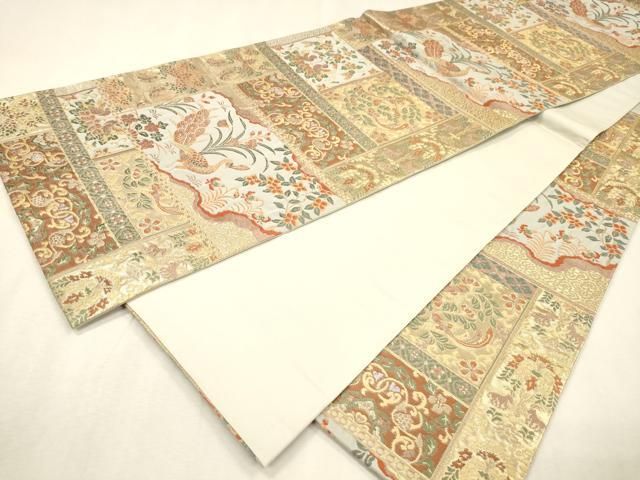 平和屋着物▼六通柄袋帯 唐織 本草木染 新正倉院錦 金糸 正絹 逸品 DABL2164fe
