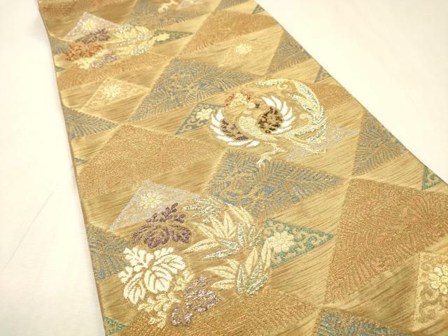 平和屋着物▼六通柄袋帯 唐織 金華山織 鳳凰鱗文 金糸 正絹 逸品 DABL2170fe