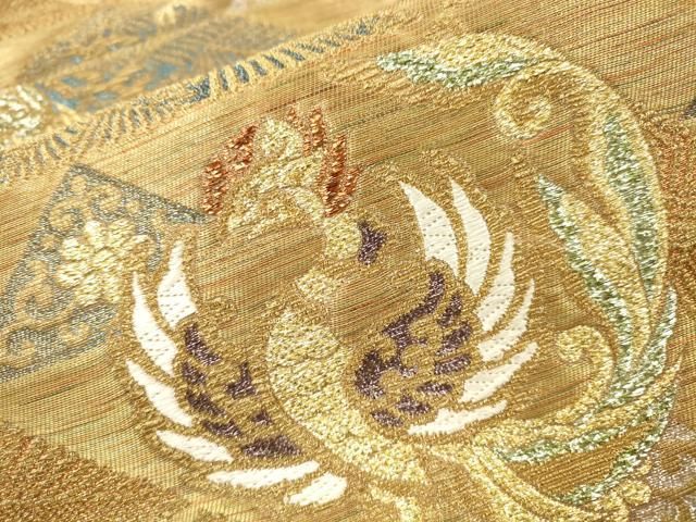 平和屋着物▼六通柄袋帯 唐織 金華山織 鳳凰鱗文 金糸 正絹 逸品 DABL2170fe