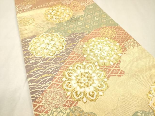 平和屋着物▼六通柄袋帯 唐織 吉祥正倉院花文 金糸 正絹 逸品 DABL2179fe