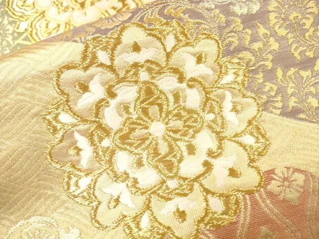 平和屋着物▼六通柄袋帯 唐織 吉祥正倉院花文 金糸 正絹 逸品 DABL2179fe