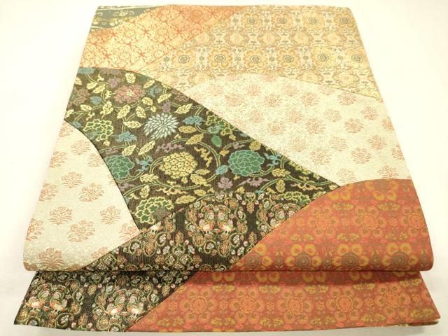 平和屋着物▼六通柄袋帯 切嵌 花鳥文 金糸 正絹 逸品 DABL2183fe