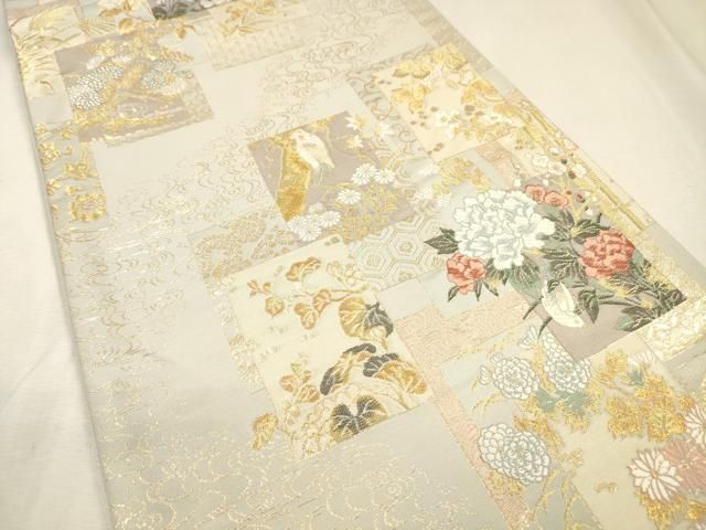 平和屋着物▼六通柄袋帯 唐織 花冠風韻 金糸 正絹 逸品 DABL2184fe