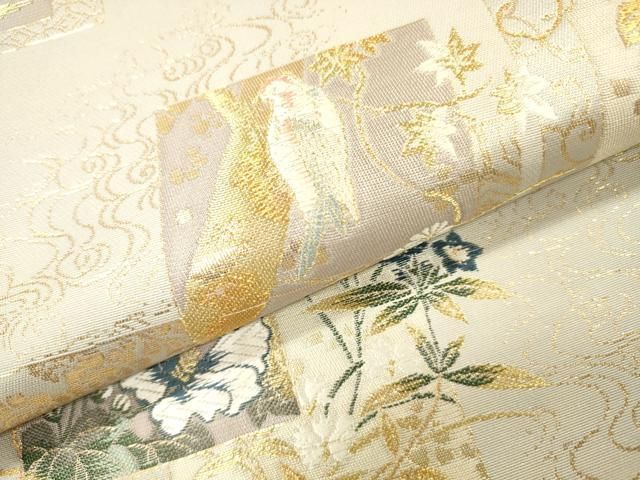 平和屋着物▼六通柄袋帯 唐織 花冠風韻 金糸 正絹 逸品 DABL2184fe