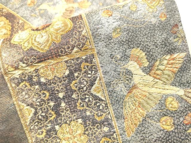 平和屋着物▼六通柄袋帯 花鳥間道 金銀彩 引箔 正絹 逸品 DABL2186fe