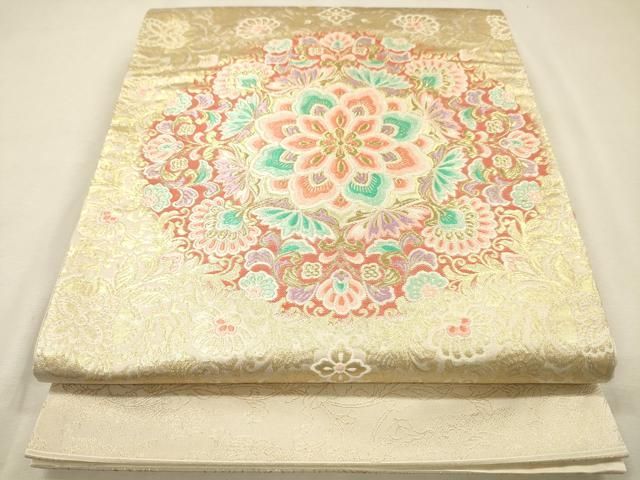 平和屋着物▼太鼓柄袋帯 唐織 正倉院花唐草文 金銀糸 正絹 逸品 DABL2195fe
