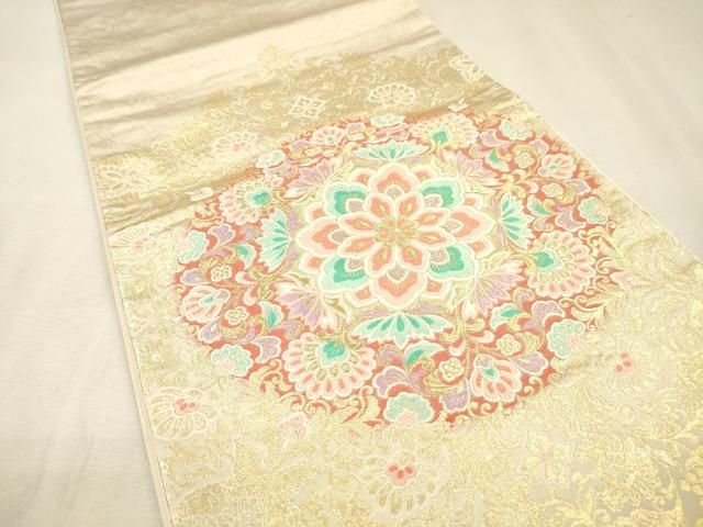 平和屋着物▼太鼓柄袋帯 唐織 正倉院花唐草文 金銀糸 正絹 逸品 DABL2195fe