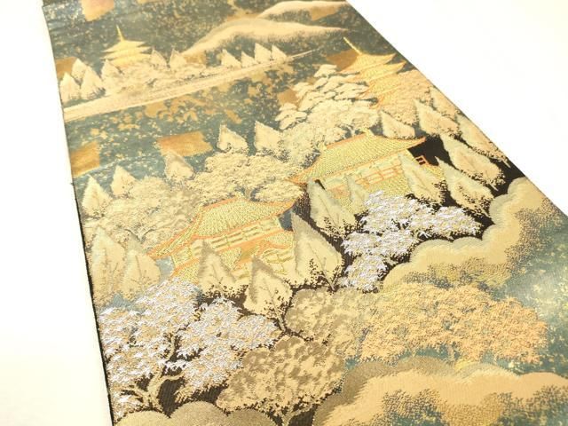 平和屋着物▼西陣 服部織物謹製 六通柄袋帯 京本山風景文様 金彩 引箔 正絹 逸品 DABL2202fe