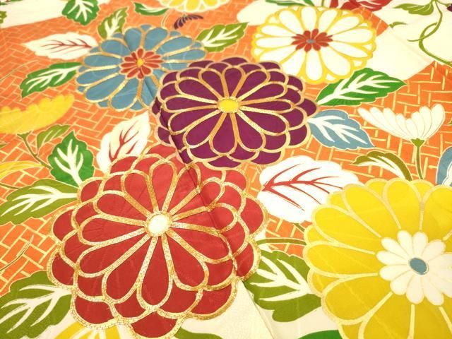 平和屋着物▼豪華振袖 駒刺繍 菊尽くし 金彩 正絹 逸品 DABL2216fe
