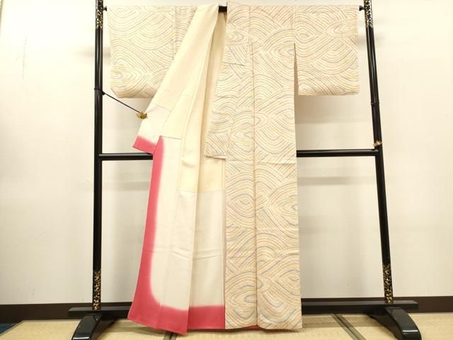 平和屋着物▼上質な小紋 総絞り 流水文 正絹 逸品 DABL2220fe