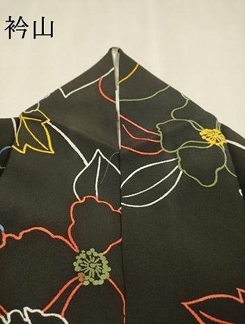 平和屋着物●上質な小紋 草花 黒地 鬼しぼ縮緬 正絹 逸品 DABL2221fe