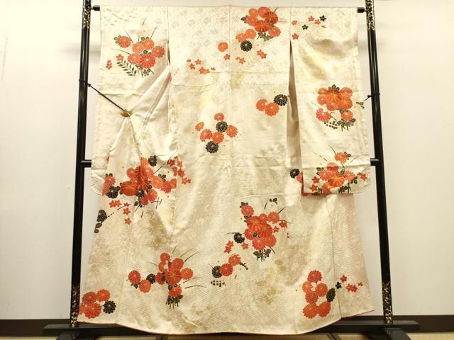 平和屋着物▼豪華振袖 駒刺繍 菊花文 金彩 正絹 逸品 DABL2222fe