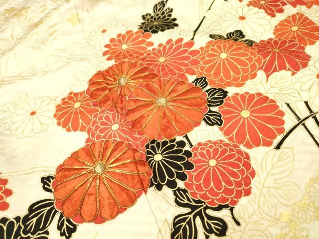 平和屋着物▼豪華振袖 駒刺繍 菊花文 金彩 正絹 逸品 DABL2222fe