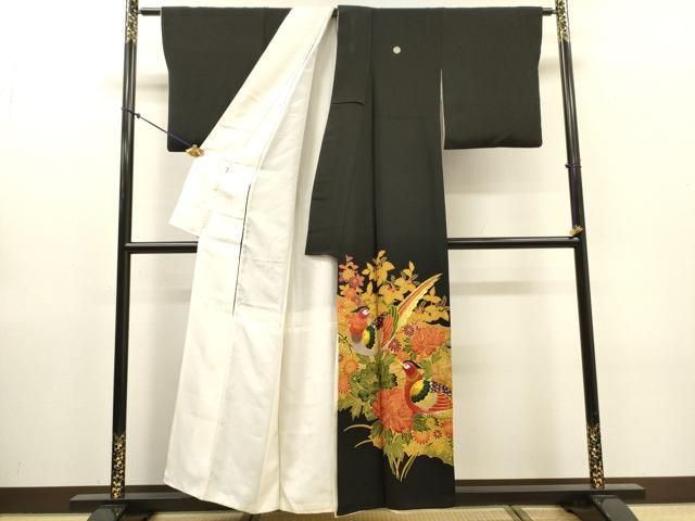 平和屋着物▼豪華黒留袖 刺繍 尾長鳥花文 金糸 正絹 逸品 DABL2231fe