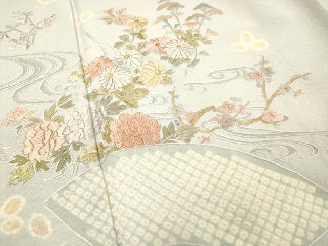 平和屋着物▼訪問着 刺繍 絞り 地紙花文 金糸 正絹 逸品 DABL2255fe