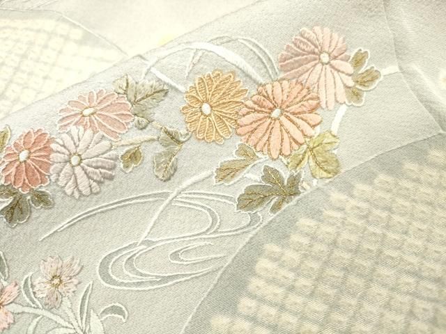 平和屋着物▼訪問着 刺繍 絞り 地紙花文 金糸 正絹 逸品 DABL2255fe
