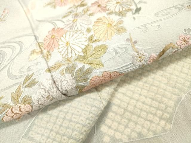 平和屋着物▼訪問着 刺繍 絞り 地紙花文 金糸 正絹 逸品 DABL2255fe