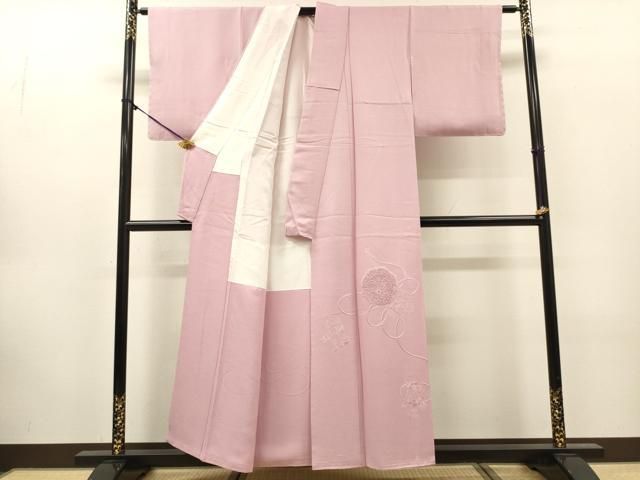 平和屋着物▼中国三大刺繍 スワトウ刺繍 汕頭刺繍 総刺繍 色留訪問着 鏡裏花文 撫子色 正絹 逸品 未使用 DABL2267fe