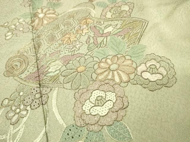 平和屋着物●中国三大刺繍 スワトウ刺繍 汕頭刺繍 相良刺繍 総刺繍 訪問着 蒔絵花文 金糸 正絹 逸品 DABL2358fe