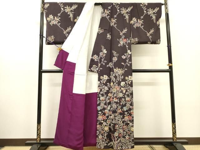 平和屋着物●訪問着 舞蝶花鳥文 鬼しぼ縮緬 正絹 逸品 DABL2360fe