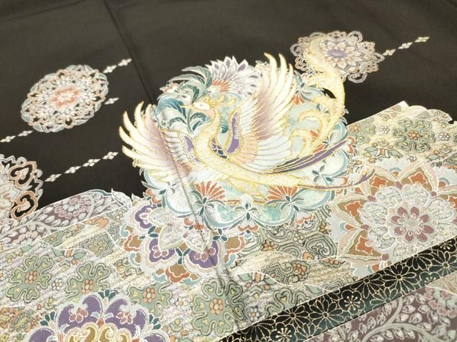 平和屋着物●豪華黒留袖 正倉院花鳳凰花文 金銀彩 正絹 逸品 DABL2372fe
