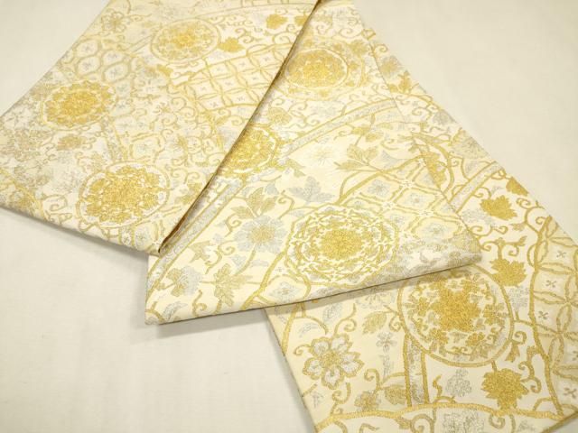 平和屋着物●爪掻き本綴れ 六通柄袋帯 正倉院花唐草文 金銀糸 正絹 逸品 DABL2474fe