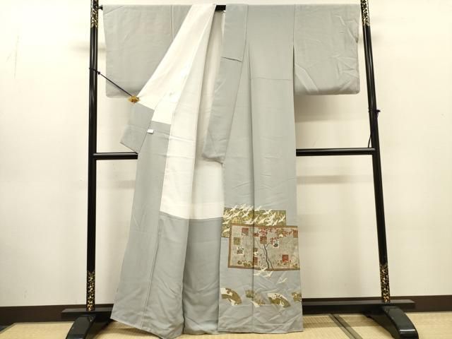 平和屋着物●豪華色留袖 百人一首 地紙飛鶴花文 金銀彩 正絹 逸品 未使用 DABL2612fe