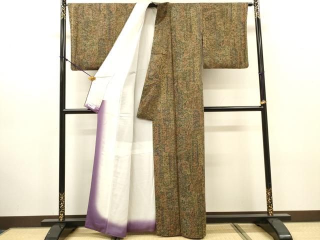 平和屋着物●上質な小紋 更紗花間道 金通し地 やまと誂製 正絹 逸品 DABL2617fe