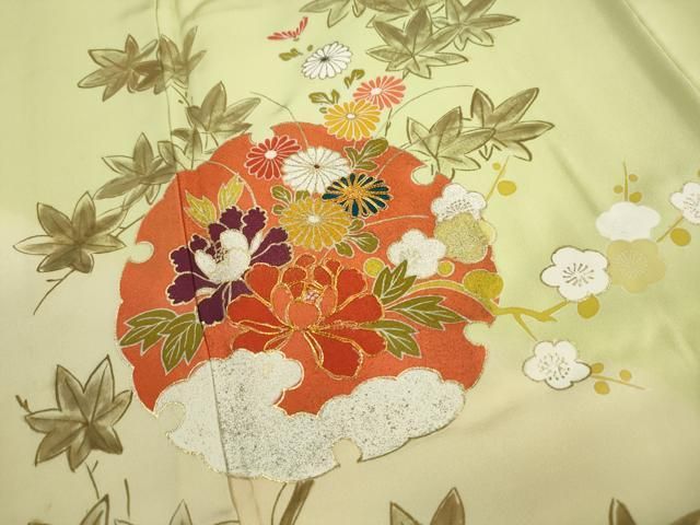 平和屋着物■訪問着 駒刺繍 雪輪枝花文 金彩 正絹 逸品 DABL3014qa