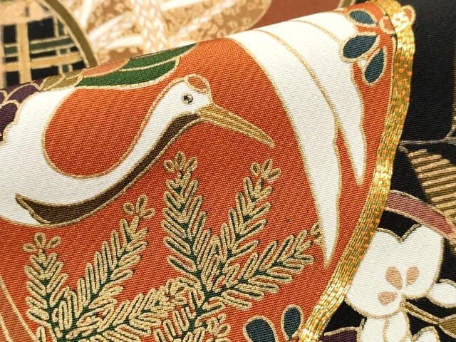 平和屋着物■豪華黒留袖 駒刺繍 飛鶴花鼓文 横笛 金彩 正絹 逸品 DABL3015qa
