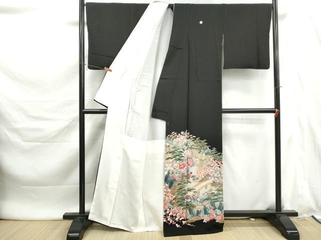 平和屋着物■豪華黒留袖 友禅 作家物 風景花文 正絹 逸品 DABL3017qa