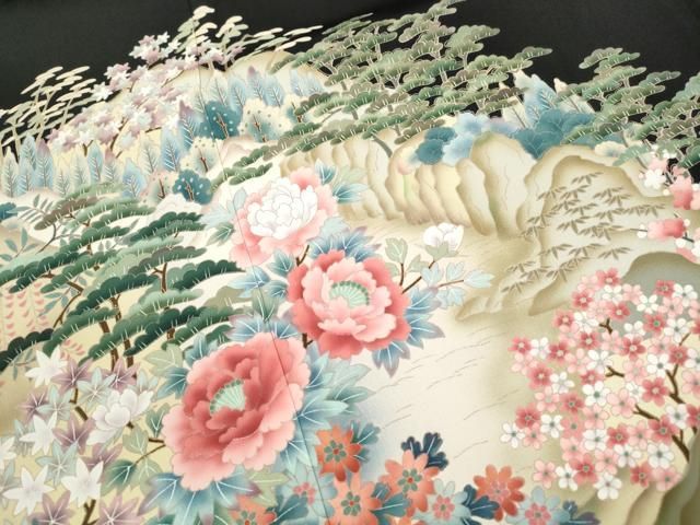平和屋着物■豪華黒留袖 友禅 作家物 風景花文 正絹 逸品 DABL3017qa