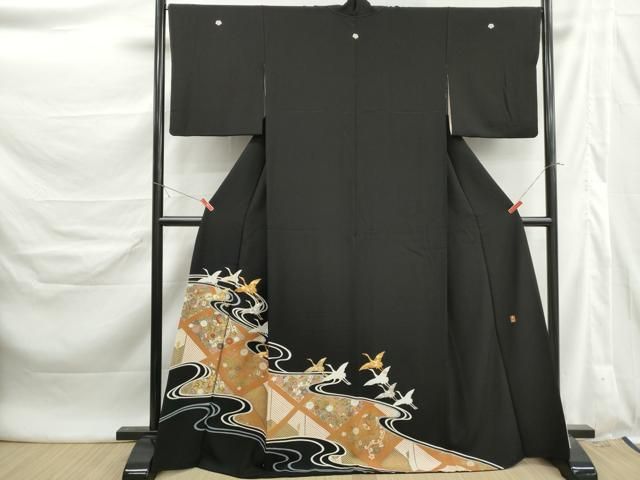 平和屋着物■豪華黒留袖 作家物 駒刺繍 流水群鶴文 正絹 逸品 DABL3030qa