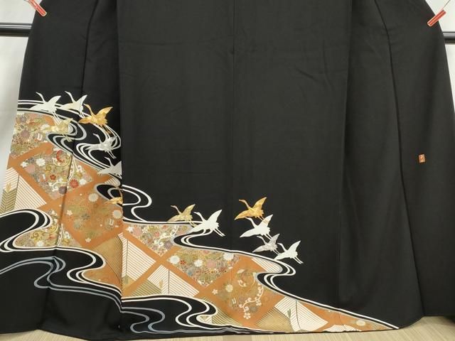 平和屋着物■豪華黒留袖 作家物 駒刺繍 流水群鶴文 正絹 逸品 DABL3030qa