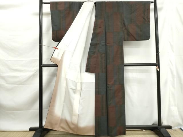 平和屋着物■本場大島紬 抽象間道 正絹 逸品 DABL3036qa