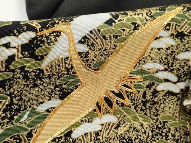 平和屋着物■豪華黒留袖 駒刺繍 飛鶴風景松文 金銀彩 正絹 逸品 DABL3114qa
