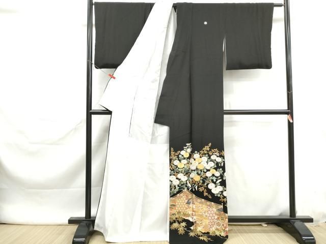 平和屋着物■豪華黒留袖 駒刺繍 幔幕菊松文 金彩 正絹 逸品 DABL3115qa