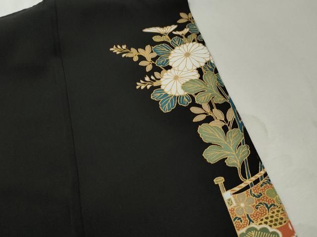 平和屋着物■豪華黒留袖 駒刺繍 幔幕菊松文 金彩 正絹 逸品 DABL3115qa
