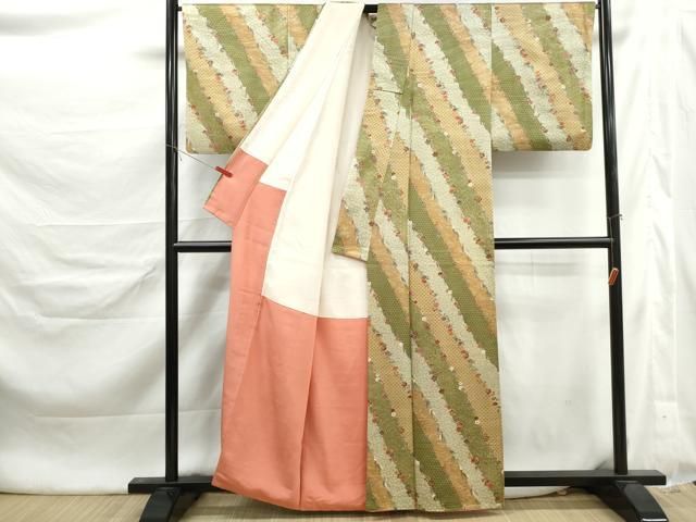 平和屋着物■上質な小紋 斜縞吉祥花文 金彩 正絹 逸品 DABL3121qa