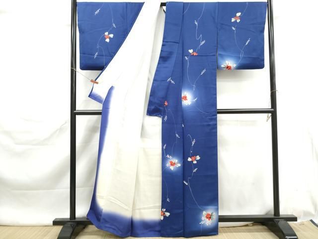 平和屋着物■上質な小紋 手描き 草花文 蛍暈し 正絹 逸品 DABL3126qa