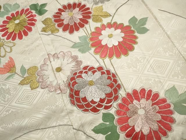 平和屋着物■訪問着 総刺繍 草花文 菊 金銀糸 正絹 逸品 DABL3127qa