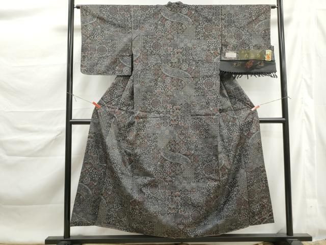 平和屋着物■大島紬 泥染調 洋花文 証紙付き 正絹 逸品 DABL3129qa