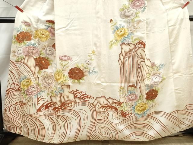 平和屋着物●訪問着 駒刺繍 風景立波牡丹文 金彩 正絹 逸品 DABL3133qa
