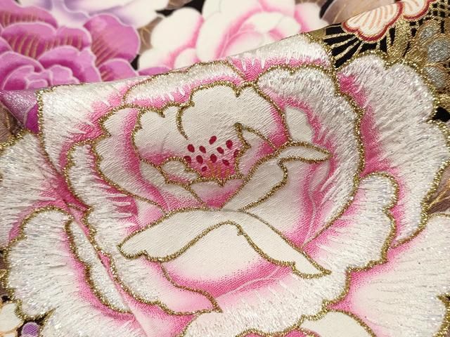 平和屋着物●豪華振袖 刺繍 草花文 薔薇 バラ 銀彩 正絹 逸品 DABL3134qa